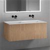 neoro n50 line mobile La: 120 cm con 1 scomparto estraibile, con frontale in rovere profilato, lavabo doppio senza fori rubinetteria bianco opaco, BN0099WM+BN0464BPO, n50 [Mobili da Bagno > Mobili con Doppio Lavabo]