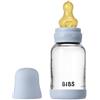 Bibs Biberon in vetro BIBS. Anti-coliche. Tettarella rotonda in lattice di gomma naturale. Favorisce l'allattamento naturale al seno. 120ml, Complete Set - Baby Blue
