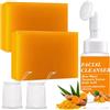 Muiefe 2 Pezzi Sapone All'acido Kojico + Detergente Viso alla Curcuma, Turmeric Kojic Acid Soap, Sapone Sbiancante e Illuminante, Idrata e Pulisce la Pelle, Esfoliano, Riduce i Segni Dell'acne