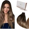 Hetto Extension Biadesive Marrone con Balayage Marrone/Biondo 60cm 20pz 50g | 100% Remy umani, cuticole intatte, anti-groviglio. Adesivo invisibile, facile applicazione. Per matrimonio e uso quotidiano.
