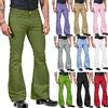 Generic Pantaloni da uomo a zampa da lavoro, da uomo, a vita alta, comodi, per il tempo libero, con tasca, elasticizzati, da uomo, in lino, da uomo, estivi, eleganti, Nero , XL