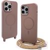 BGHHEU Magnetica Cover per iPhone 16 Pro Max con Cordino,[Compatible con Magsafe],Custodia Silicone con Regolabile Collana Sottile Morbida Case,Marrone