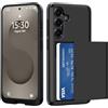 ÁRBOLORO Cover per Samsung Galaxy S25 con Porta Carte Custodia Portafoglio Antiurto Anti-Graffio Resistente Grado Militare Protettiva Slot Nascosto Scorrevole Case, Nero