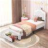 YNYHTER Letto per Bambini 90x200, Letto Principessa per Bambine Letto Bambini con Cassetto Letto Singolo con Led Letti Singolo Imbottito Letti90x200 per Ragazzi,Bianco,PU