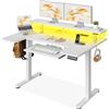 OffiGo U Forma Scrivania regolabile in altezza, 120 cm Scrivania Elettrica con Supporto per Monitor, Prese e Ricarica USB, Standing Desk con LED, Desk per Computer da Gaming e da Ufficio, Bianca