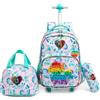 Egchescebo Zaino con Rotelle per Ragazze Carrello Porta Trolley Scuola Primaria Astuccio Bambina Giocattolo di Unicorno Ragazza Ruote Lunch Box 17" 3PCS Borsa da Scuola a Rullo Ragazze Bambini Verde