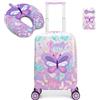 HTgroce 2 in 1 Set di Valigie per Bambini, Valigie Trolly 16'' Cuscini da Viaggio, Valigia Trolley con Ruote Girevoli