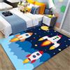 Judy1980 Tappeto per Bambini Universo Cartoni Animati Pianeta Astronauta Tappeto per Soggiorno Antiscivolo Blu Nero razzo Tappeti Tappet per Ragazzi e Ragazze Lavabile (A, 80 x 160 cm)