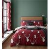 Catherine Lansfield - Set copripiumino Munro Stag Check per letto king, facile manutenzione, rosso, 3 pieces