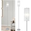 Rayofly Lampada da Terra Cromata per Soggiorno, Lampe da Terra Moderna in Cristallo e Paralume in Vetro, Lambada da Terra in Cristallo Argento con Interruttore a Pedale, Piantane per Cameretta,Ufficio