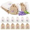 Byffoer: 12 sacchetti di lavanda, vuoti, in cotone e lino, con motivo floreale di lavanda, per spezie, caramelle e gioielli, per compleanni