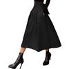 Generic Gonna da donna in plissee nera midi maxi gonna lunga invernale nera elegante gonna a righe con fiocco a nodo swing gonna sottile in vita bustle gonna lunga casual, Nero , S
