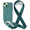 2NSPDRGNI Magnetica Cover con Collana Compatibile con iPhone 15 Plus,Case con Laccio per Il Collo Custodia con Cordino,Verde scuro