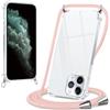 Xylota Cover con Cordino per iPhone 11 Pro Max 6,5, Trasparente Custodia con Laccio Tracolla Regolabile Corda Collana Catena, Sottile Silicone TPU + PC Antiurto AntiGraffio Protettiva Case, Oro Rosa