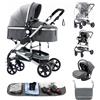 ALYIKOU Passeggino Trio 0-25 kg Passeggino set 3-in-1: Passeggino + Navicella bambini 0 fino a 36 mesi o 25 kg Regolabile e pieghevole, Ruote grandi, Cappotina nero e oro