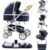 ALYIKOU Passeggino Trio 0-25 kg Passeggino set 3-in-1: Passeggino + Navicella bambini 0 fino a 36 mesi o 25 kg Regolabile e pieghevole, Ruote grandi, Cappotina nero e oro