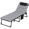 Outsunny Lettino Prendisole Pieghevole con Cuscino, Poggiatesta e Tasca Laterale, 58x189x32.5 cm, Grigio Chiaro
