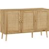 HOMCOM Credenza per Soggiorno Bohémien con Porte in Rattan e Scaffali Regolabili 120x40x75 cm Legno Naturale | Aosom Italy