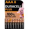 DURACELL - BATTERIA ALCALINA PLUS POWER 100 AAA LR03 8 UNIT