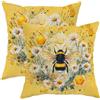 Generic Set di 2 federe per cuscini con api e margherite, motivo floreale giallo, decorazione primaverile quadrata per divano letto e divano, 45 x 45 cm