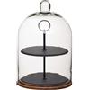 Artesa Artesà Alzata da Portata a 2 Livelli/Cupola per Torte, Campana in Vetro Copertura/Conservazione Alimenti con Piatti in Ardesia a Livelli e Base in Legno, 22 x 31cm, Nero/Vetro Trasparente/Legno