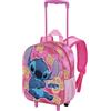 CARTOON Zaino con trolley Disney Stitch rosa zainetto con immagini in rilievo per la scuola asilo materna 34 cm borsa con ruote e manico allungabile figura in 3D