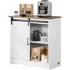 VEVOR Mobile Bar da Caffè 80 x 33 x 80 cm Mobiletto da Bar Rustico, 3 Ripiani, Tavolo da Bar con Porta del Fienile, Mobile Bar in Stile Fattoria, Mobile da Buffet con Credenza Rustica, Marrone/Bianco
