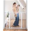 COMOMY 91,5cm Cancelletto per cani Extra Alto, per Scale e Porte, 75 a 124cm di Larghezza, Montato a Pressione Cancellino Bambini di Sicurezza Extra Largo a Chiusura Automatica per Casa, Bianco