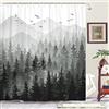 Accnicc Tenda da doccia in tessuto impermeabile con foresta nebbiosa nera e bianca, tende da doccia in tessuto impermeabile per bagno, tenda da bagno decorativa, 183 x 183 cm