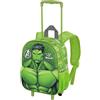CARTOON Zaino con trolley Hulk Marvel zainetto con immagini in rilievo per la scuola asilo materna 34 cm borsa con ruote e manico allungabile figura in 3D