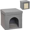 PawHut Casetta per Gatti Pieghevole a Cubo con Cuscino e Tappetino Tiragraffi, 36.5x36.5x36.5 cm, Grigio | Aosom Italy