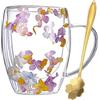 CHUNLINLAODA Tazze da Caffè in Vetro a Doppia Parete con Fiori Secchi CHUNLINLAODA-350ml Tazza da Caffè in Vetro con Fiori Secchi Tazze da Caffè a Doppia Parete con Fiori Secchi per Bevande Calde (Rosa Viola)