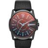 Diesel Orologio Master Chief da uomo, movimento a due lancette con data, cassa in acciaio inossidabile nero da 45 mm e cinturino in pelle, DZ1657