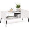 Furinno Claude Tavolino in Stile Mid Century con Gambe in Legno, Marmo Bianco, 50.01 (D) x 100.00 (W) x 45.01 (H) cm