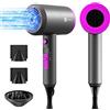 slopehill Phon Ionico, Slopehill Asciugacapelli Professionali con Motore AC 1800w per Asciugatura Rapida, Pulsante Caldo/Freddo, 1 Diffusore 2 Concentratori, 3 Impostazioni Di Temperatura （Grigio）