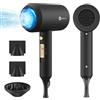 slopehill Phon Ionico, Slopehill Asciugacapelli Professionali con Motore AC 1800w per Asciugatura Rapida, Pulsante Caldo/Freddo, 1 Diffusore 2 Concentratori, 3 Impostazioni Di Temperatura （Carbone）
