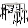 HOMCOM Set 6 Pz con 4 Sgabelli da Bar e 2 Tavoli Alti per Cucina e Soggiorno in Legno Truciolato e Acciaio, Grigio