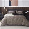 Jemiipee Set Copripiumino Piazza e Mezza con Motivo di Foglie Tropicali, 1 x Copripiumino 200x200 cm e 2 x Federe 50x80 cm Parure Sacco Copri Piumone Microfibra Biancheria da Letto Marrone Scuro