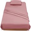 FARFALLAROSSA Lenzuola Una Piazza e Mezza 120 - Completo Lenzuola 3 Pezzi in Microfibre - Lenzuolo con Angoli - Lenzuola Sopra - 1 Federa 50x80 - Lenzuola Una Piazza e Mezza 120x190/200 Rosa Scuro