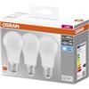 Osram LED Base Classic A Lampada, a Forma di Lampadina con Attacco E27, non dimmerabile, Sostituisce 100 watt, Opaca, Bianco Freddo, 4000 Kelvin, Confezione da 3