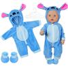 Aolso Vestiti per Bambole per New Born Baby Doll, Abiti per Bambolotti 35-45CM 18", Pagliaccetti Stampa con Cappello, con 1 Paio di Calzini e 1 Gruccia, Blu (Bambola Non Inclusa)