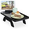 Relaxdays Tavolino da Bracciolo Divano con Supporto per Cellulare, Couch Bar HLP: 12x40,5x25 cm, Vassoio in bambù, Nero