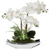 Briful Orchidee artificiali da 38,1 cm, orchidea Phalaenopsis bianca con vasi argentati, realistica al tatto, pianta finta orchidea per casa, ufficio, soggiorno, decorazione da tavolo