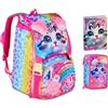 PRESTIGE & DELUXE Zaino Scuola Sj Girl Cat & Air Gattino Tigrotto estensibile By Seven per elementare Bambina + Astuccio 3 piani + Diario 2025/2026 + 7 penne a scatto e portachiave pailettes