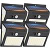 Fosingut Applique da Esterno Solare 4 Pezzi,Fosingut Faretto LED da Esterno con Sensore di Movimento,144LED/ 3Modos/6500K Lampada da Parete Solare,Impermeabile IP65 Faretti Solari a Led per Giardino,Recinzione