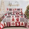 WONGS BEDDING Copriletto natalizio 220 x 240 cm, motivo patchwork rosso, double face, con fiocco di neve, per camera da letto, con 2 federe da 50 x 75 cm