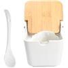 Godneei Zuccheriera in Ceramica con Coperchio e Cucchiaino - Barattolo Sale o Spezie da 250ml, Contenitore Bianco per Cucina, 9 x 9,5 x 9,5 cm