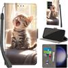 PHINIENLAND Cover per Samsung Galaxy S24 Ultra Case PU Pelle Custodia [Kickstand] [Chiusura magnetica] [Slot per Schede], Portafoglio Flip Custodia per Samsung S24 Ultra,Gatto