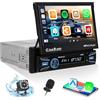 CAMECHO 【Wireless】CAMECHO Wireless Carplay e Android Auto Autoradio 1 Din, 7 Pollici Elettrico Flip Out Schermo Auto Radio con Bluetooth, FM, AUX, USB Collegamento Speculare