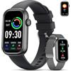 LIGE Smartwatch Uomo Donna(2 cinturini),Contapassi/Cardiofrequenzimetro/Sonno,Contapassi Assistente Vocale, 1.47" Fitness Tracker, IP68 Smart Watch Android iOS,Nero